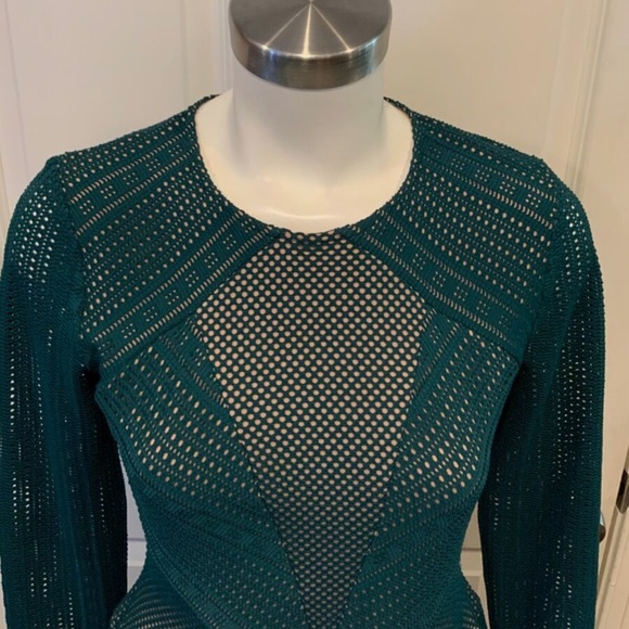 BCBG Max Azria Daina Green Mesh Overlay Long Sleeve Mini Dress, Size S - Picture 5 of 6